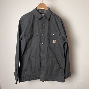 Carhartt Jacket Shirt Gray Canvas Flannel Lined Men's M Snap Front Work Chore
